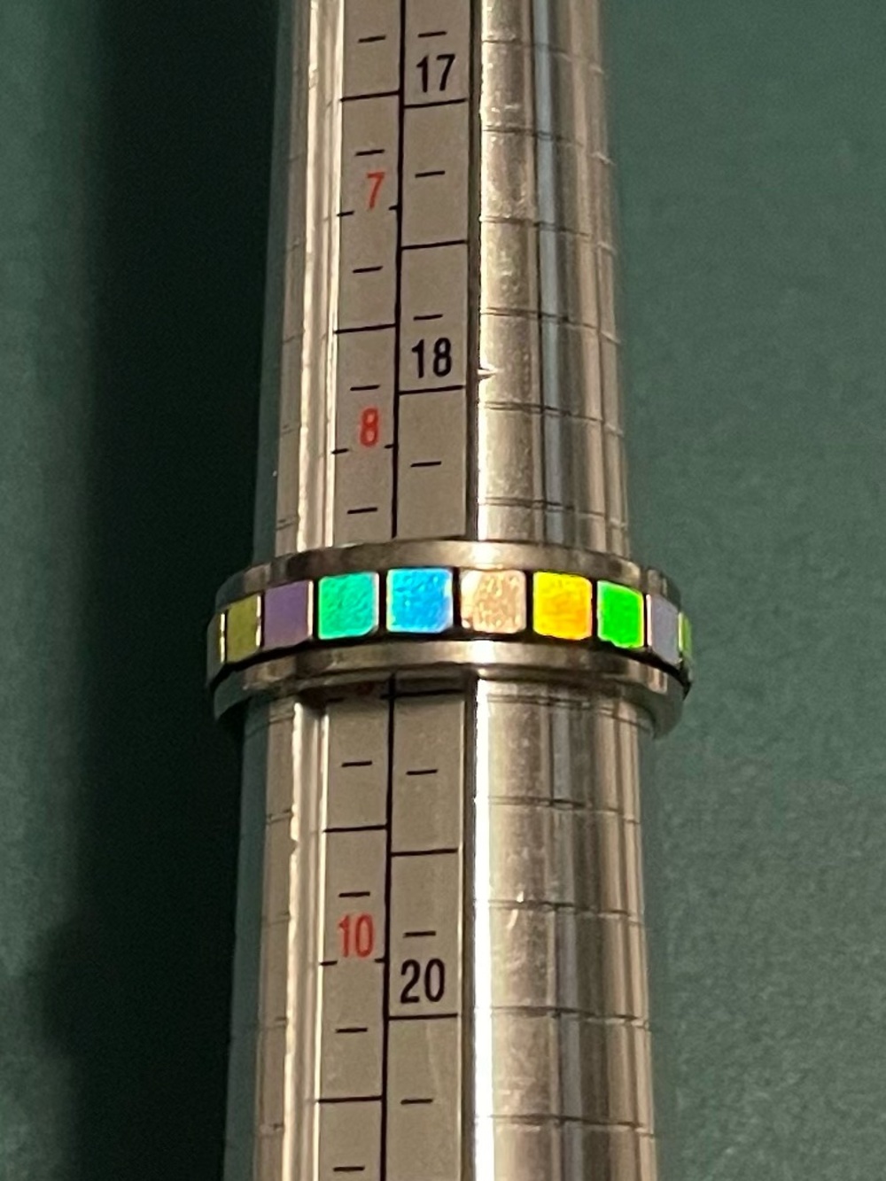 Unisex iridescent rainbow stainless steel ring size 9
